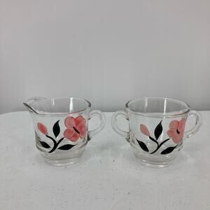 Vintage Bartlett Collins 1950's MCM Hand Painted Rose Flower Sugar Creamer Set